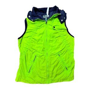 Lauren Ralph‎ Lauren Active Gilet Neon Green Womens Hooded Vest Full Zip Med